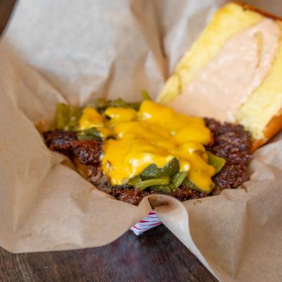 A served cheeseburger.