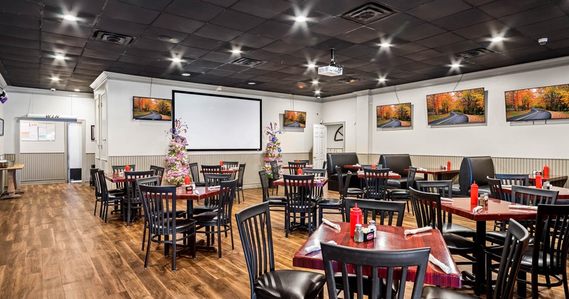 Tables for four in dining area