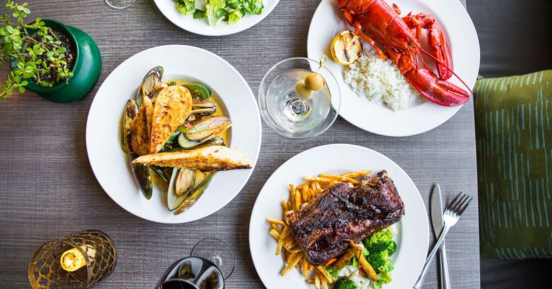 Assorted dishes and drinks, top view