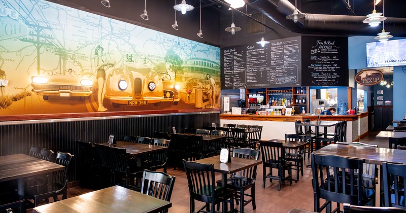 Interior, diner area, tables and chairs