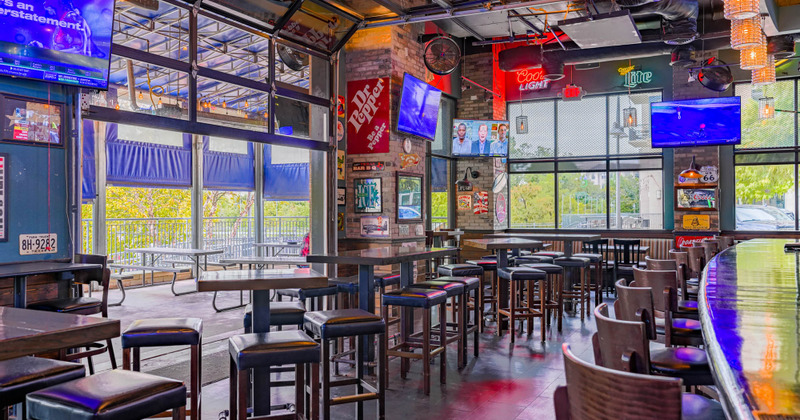 Interior, tall tables lined up