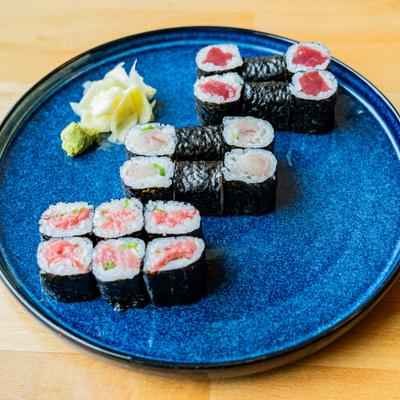 Assorted maki rolls.