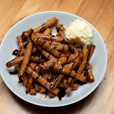 Funnel Fries with vanilla ice cream.