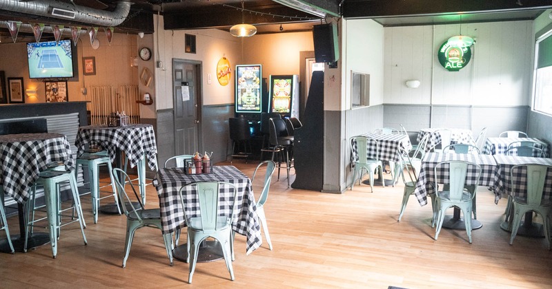 Interior, tables and chairs ready for guests