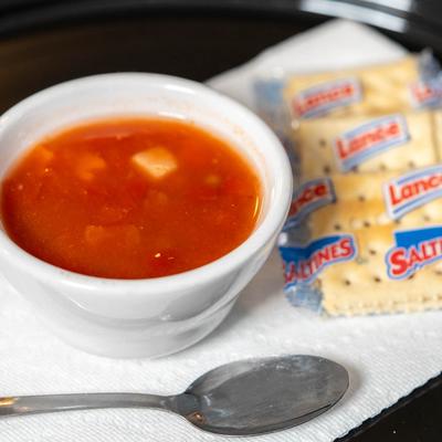 Vegetable soup and crackers.