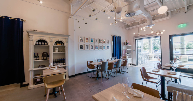 Restaurant interior, dining area with set tables