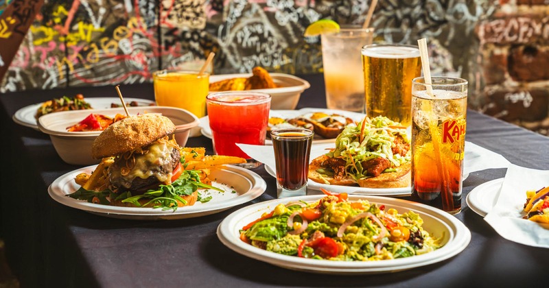 Various food and drinks on the table