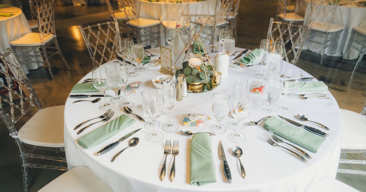 Fully set table at a wedding