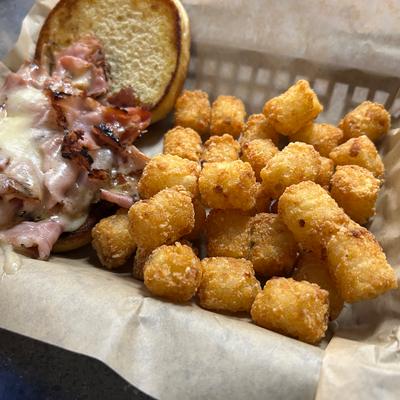 Monster Hot Ham and Cheese with Tots.