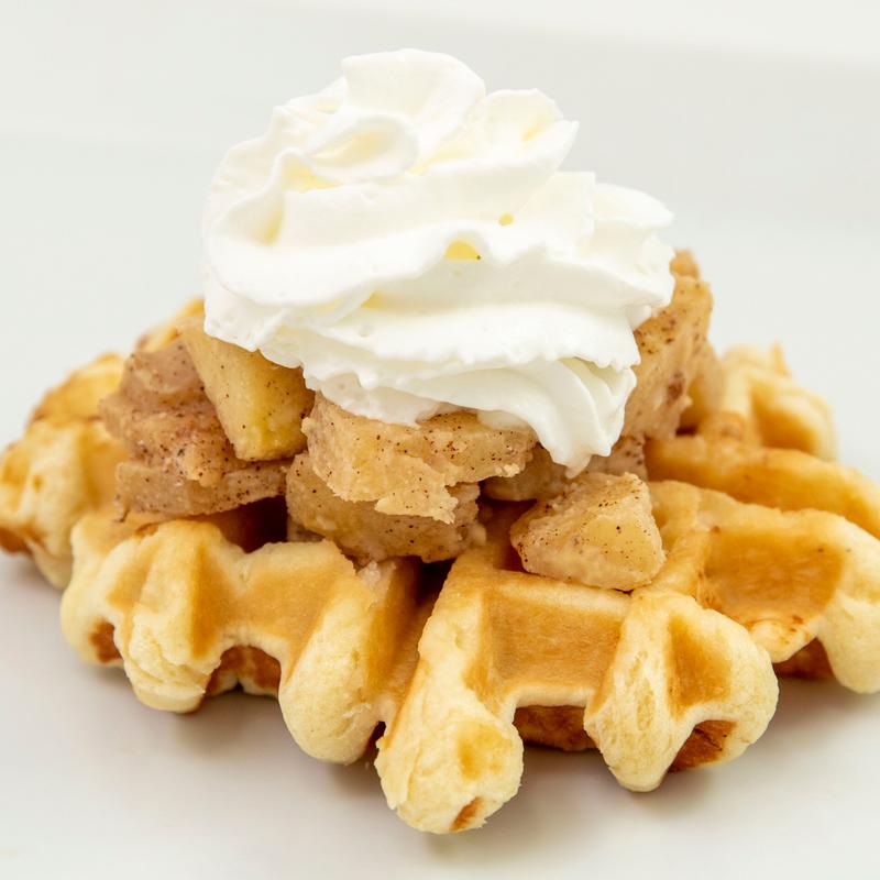 Liège Waffle with Baked Cinnamon Apples and Whipped Cream photo