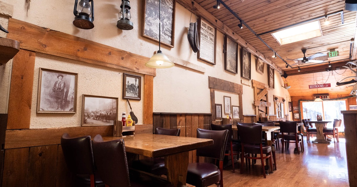 Interior, chairs and tables, photos on the wall