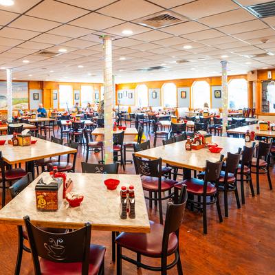 Interior of a spacious dining area.