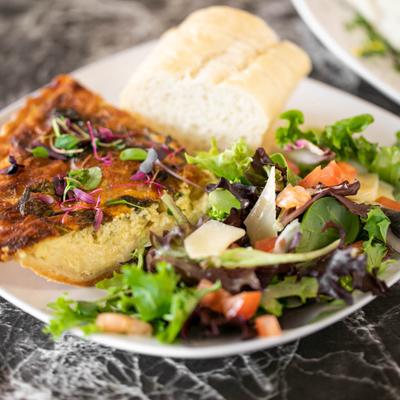 Spinach and Cheese Quiche, served with salad