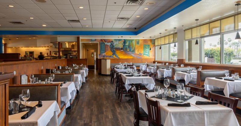 Interior dining area with booth seating and tables