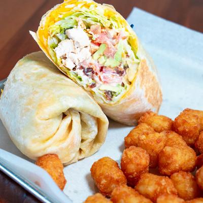 Cali Club Wrap and tater tots.