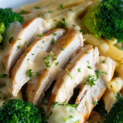 A close up of Chicken & Broccoli Pasta.