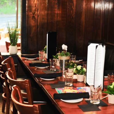 View at the table set for dining.