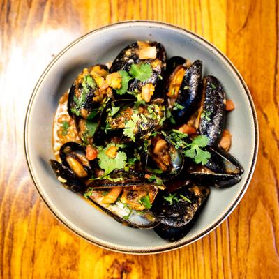 Sauteed mussels.