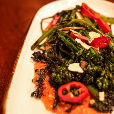 Roasted Broccolini with Fresno Chilis.