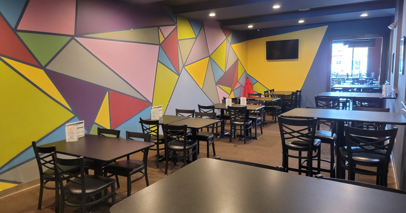 Dining area, tables ready for guests