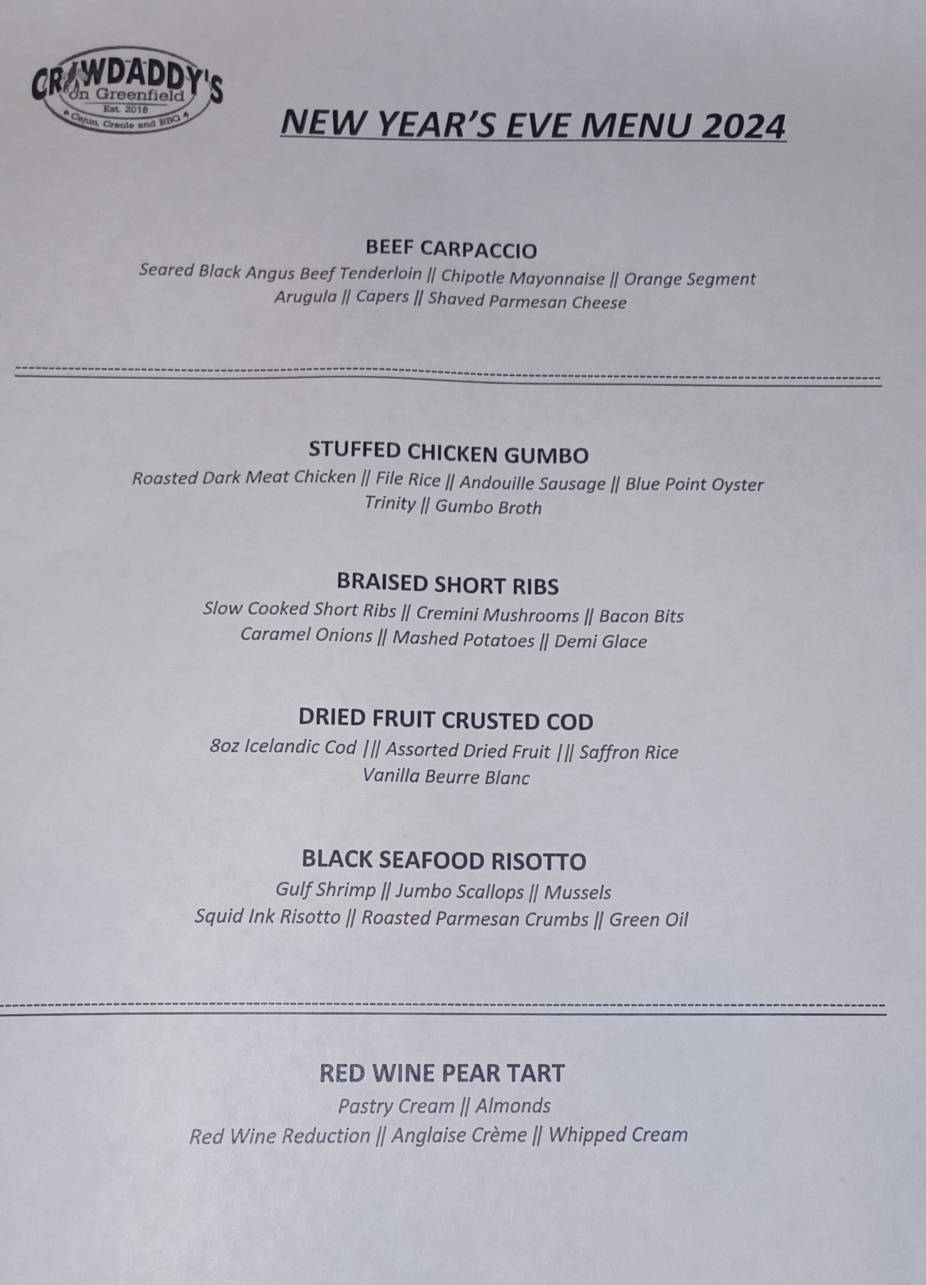 New Years Eve Menu! event photo