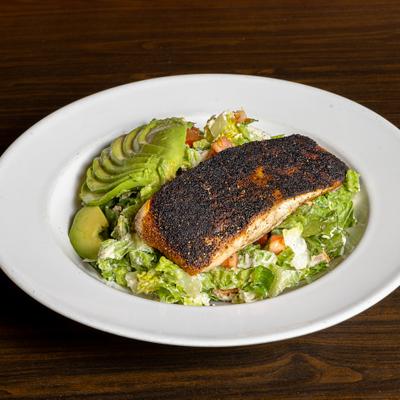Blackened salmon Caesar salad.