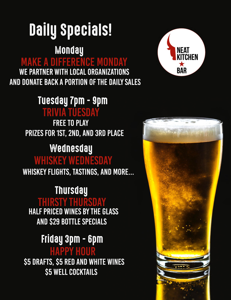 Neat Kitchen + Bar all specials