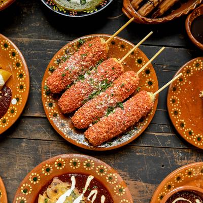 Assortment of dishes, top view.
