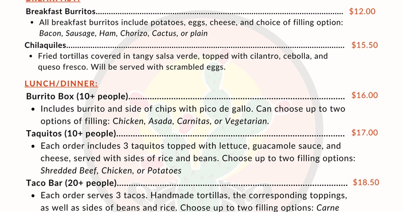 Domingo's Catering Menu