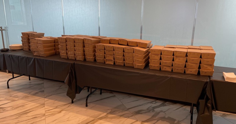 Table with catering food packages