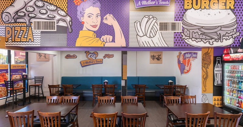 Interior, seating area with tables and chairs