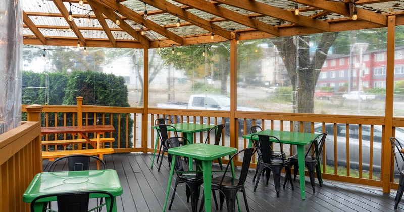 Patio, seating place with tables and chairs