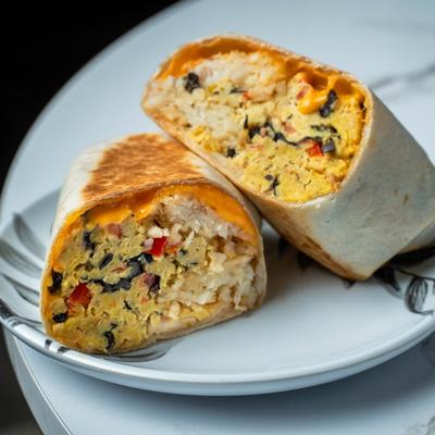 Black bean burrito meal.