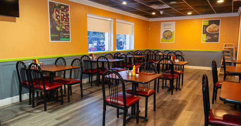 Interior dining area with tables and chairs