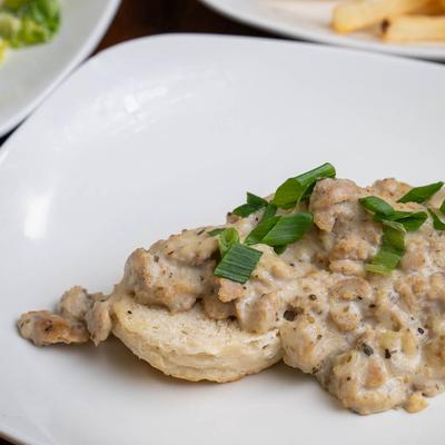 Chicken Sausage gravy and biscuits.