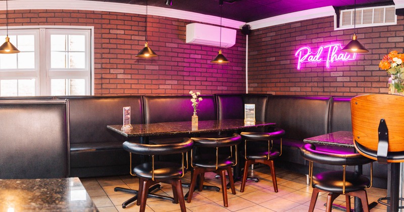 Interior, seating area with banquette seating