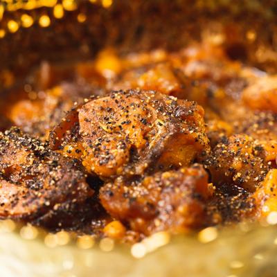 Pacha, a dish of boiled cow or sheep parts, close up.