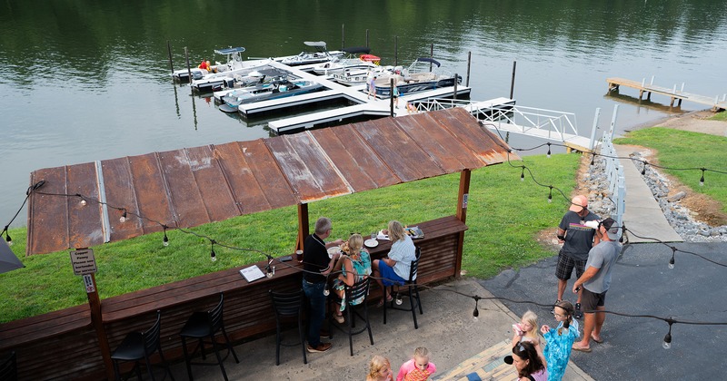 Outdoor patio by the lake