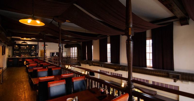 Interior, tables and chairs lined up