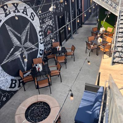 Back patio, seating.