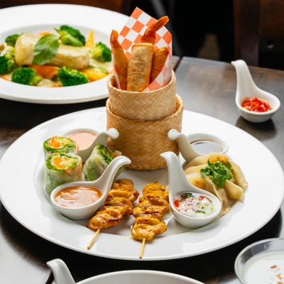 Lemongrass platter, served, front view.