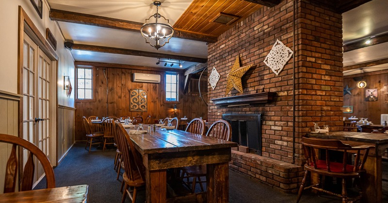 Tables by the fireplace