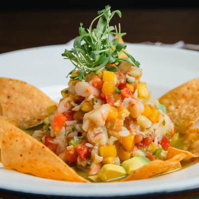 Chilled Shrimp Ceviche, closeup.