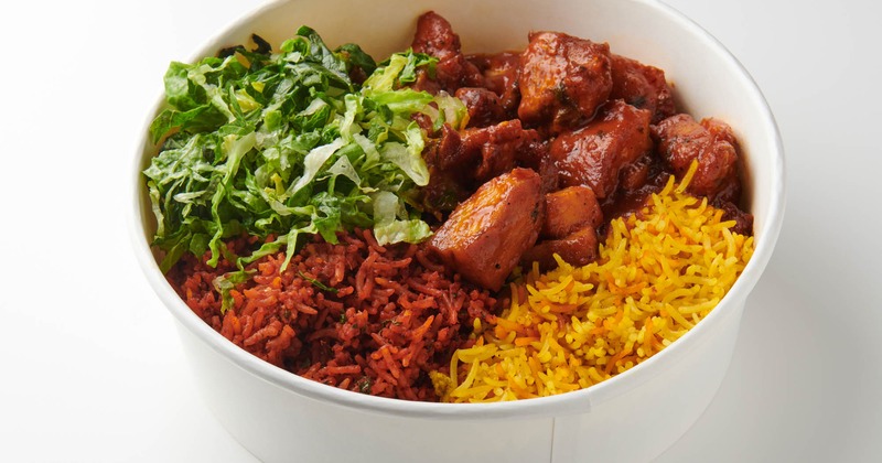 Somali-style meat and rice bowl