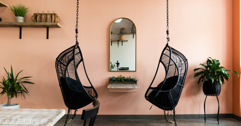 Interior, hanging egg chairs