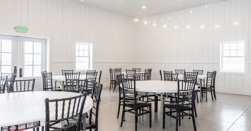 Interior, seating area with tables and chairs