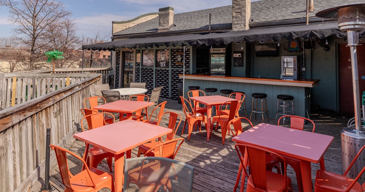 Upstairs outdoor patio with bar