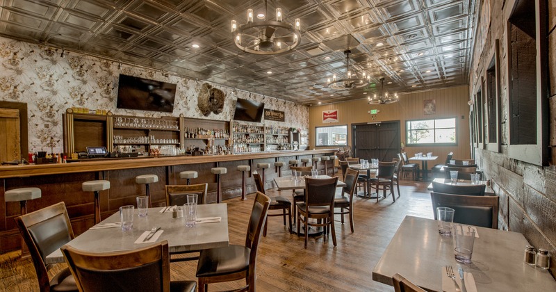 Interior, elegant cozy dining area with a bar