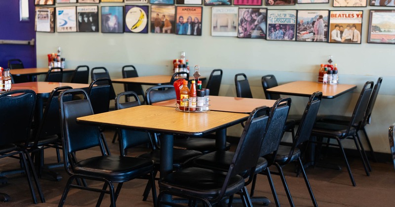 Interior, dining area, tables and seats ready for guests