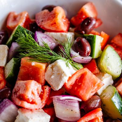 A closeup on Greek salad.